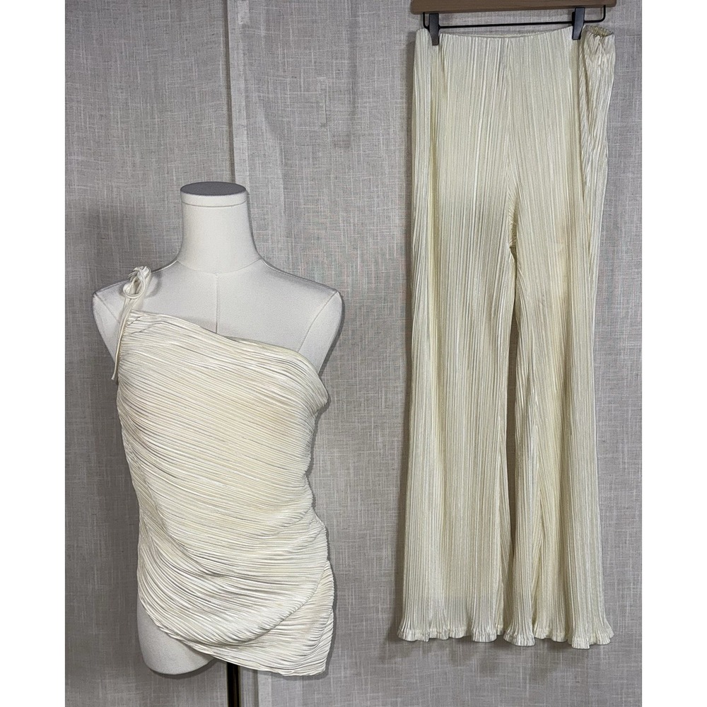 Skylar Rose ASOS Women's M Cream Set Outfit One Shoulder Top‎ Wide Leg Pants
